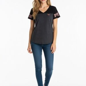 PINK Victoria's Secret Black and Gray Short Sleeve Tee